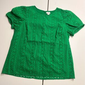 J. Crew Vibrant Green Eyelet Blouse Medium